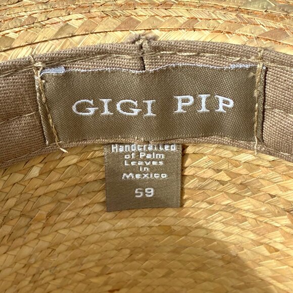 Women’s Gigi Pip Hand Woven Palm Leaves Straw Fedora Hat w/Strap Mexico Size 59 main image 4